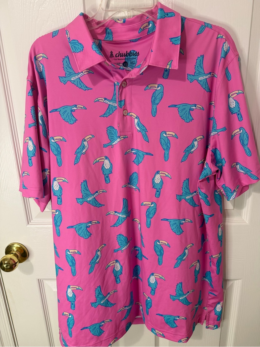 chubbies Pink Polo with Turquoise Toucan Print